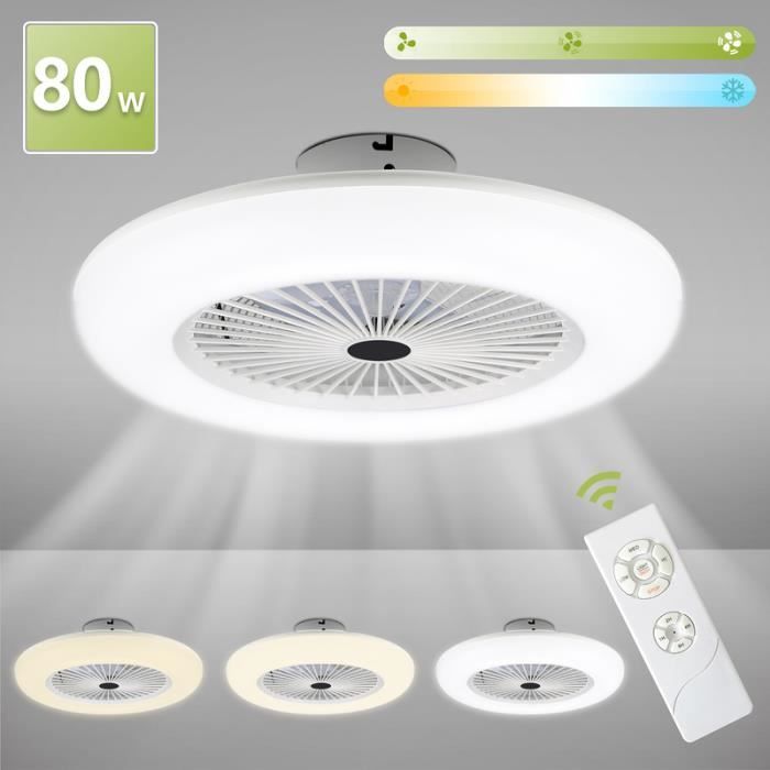Hengda 80W Ventilateur de plafond avec télécommande et ventilateur LED silencieux et éclairé