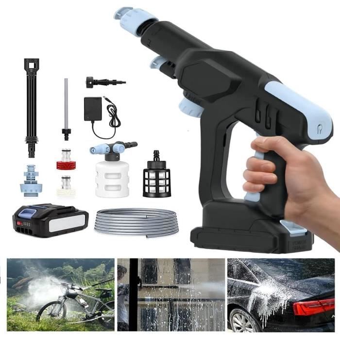 Nettoyeur Haute Pression Sans Fil 980 PSI / 120 Bar - 2 Batteries 15000mAh, Tuyau 5m, Buse 6 En 1, Pour Voiture Et Jardin - 2