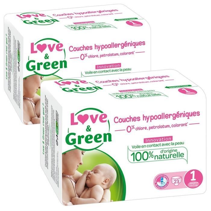 Love & Green - Couches Bébé Hypoallergéniques 0% - Taille 1 (2-5