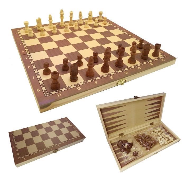 Set de 3 Juegos en Uno con Tablero de Madera 25x25 cm. - Nro. 1 Ajedrez - Damas - Backgammon