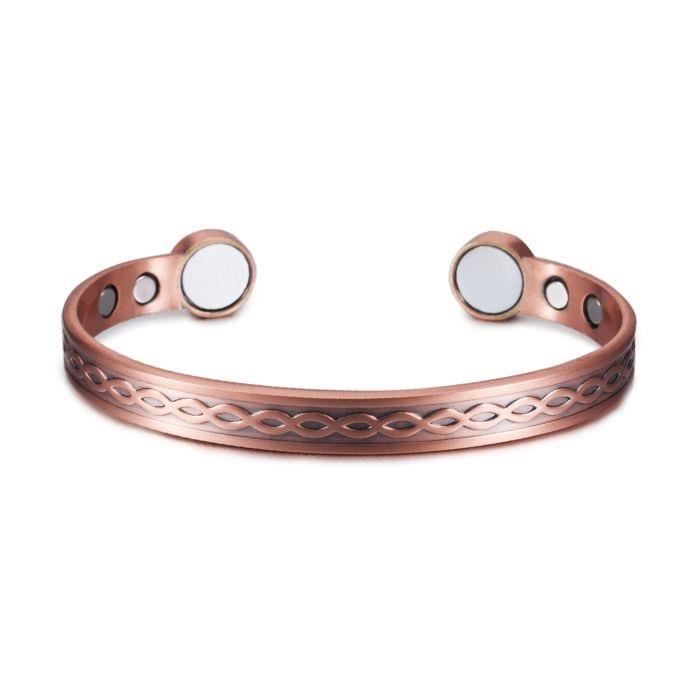 bracelet magnétique en cuivre rouge，bracelet magnétique en cuivrecopper avec 6 aimants 17.5cm，pour homme femme