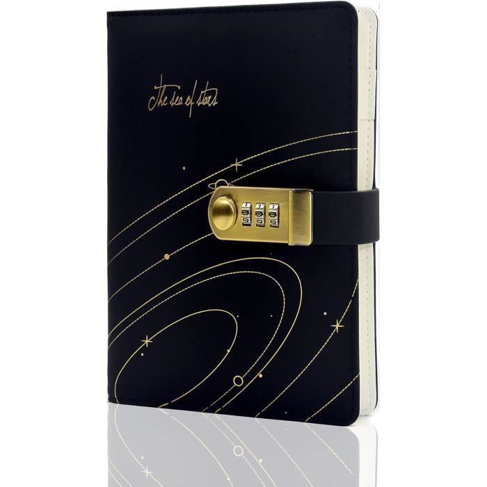 NectaRoy Journal En Cuir PU Avec Serrure à Combinaison - Carnet A5 Fleur & Étoiles 210x145mm, 220 Pages