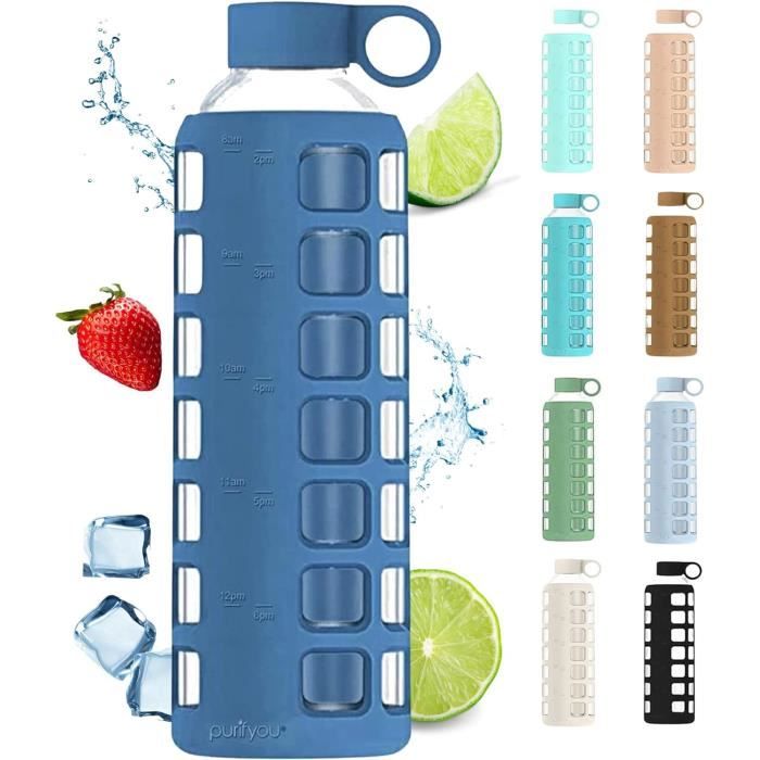 Gourde Sport En Verre Bluego 700ml - Avec Paille Et Poignée | Motivational Water Bottle Pour Fitness