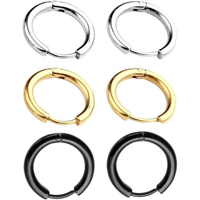 Lot De 9 Paires De Boucles D'oreilles Bo Win Acier Inoxydable - Argent Et Noir, Neuf