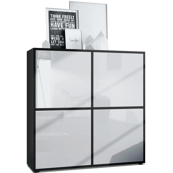 Vladon Highboard Cuba V2 104 x 105 5 x 35 5 cm Buffet haut à 8 compartiments en Noir mat et Blanc laqué haute brillance Vladon Highboard Cuba V2 104 x 105 5 x 35 5 cm Buffet haut à 8 compartiments en Noir mat et Blanc laqué haute brillance