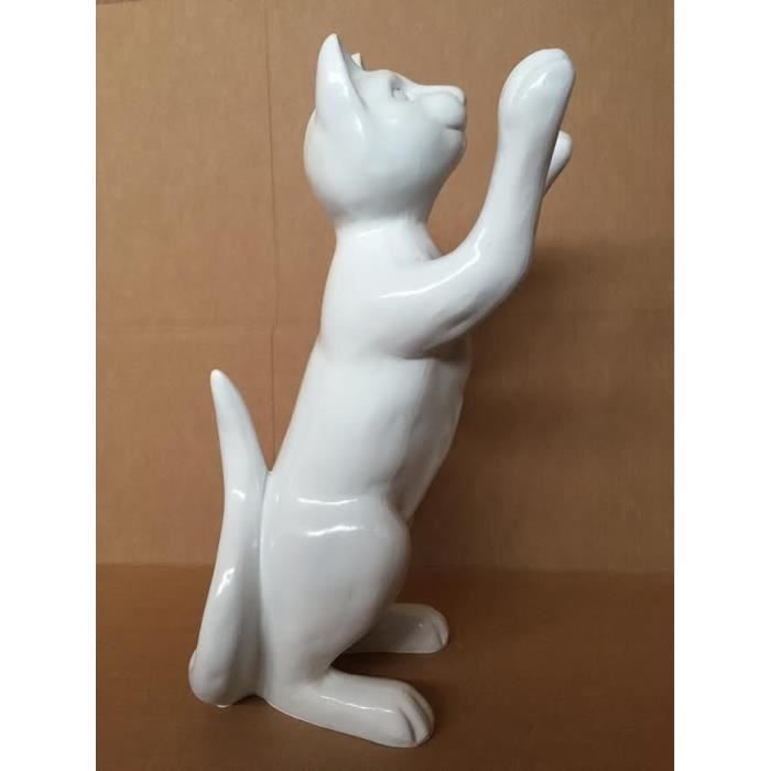 Lifestyle & More Sculpture Moderne déco Figurine Chat Porcelaine Debout Blanc/Argent Hauteur 21 cm Largeur 8,5 cm