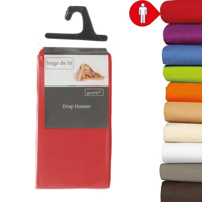 Drap housse - 90x190 cm - 100% coton - Rouge - 57 fils