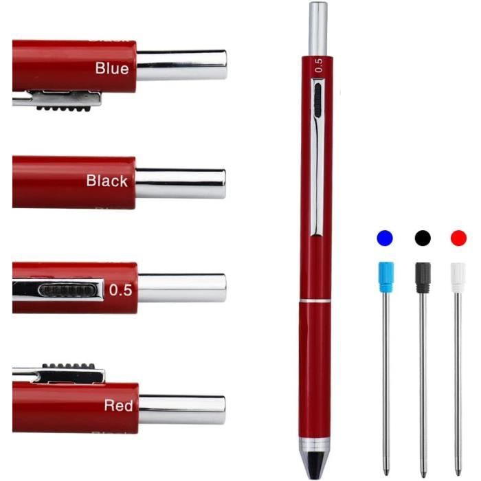 Stylo 4 Couleurs En 1 - Bille Rétractable, Corps Métal, 14.6 Cm - Parfait Pour Bureau, école, Codage Couleur, Cadeau