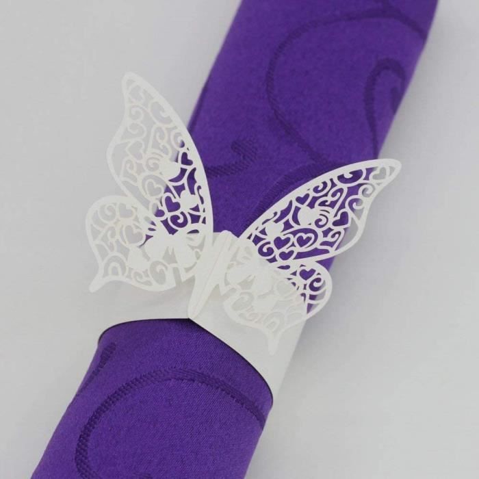 50Pcs Ronds De Serviette Papier 3D Papillon, Anneaux De Serviette Porte