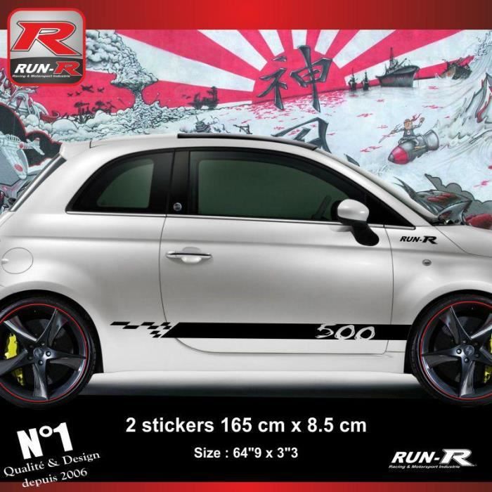 Autocollant 3D Logo Fiat 500 - Noir - 2 Pièces Avant/arrière - Revêtement Polyuréthane - Style Premium