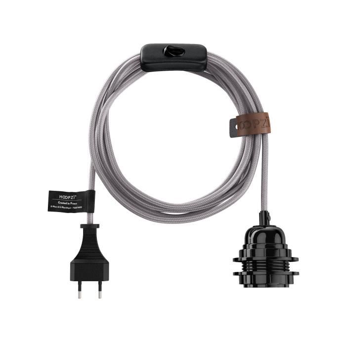 Suspension luminaire - HOOPZI - Bala - Cordon tissu 4 5 m - Douille E27 bakélite - Interrupteur 1 m Suspension luminaire - HOOPZI - Bala - Cordon tissu 4 5 m - Douille E27 bakélite - Interrupteur 1 m