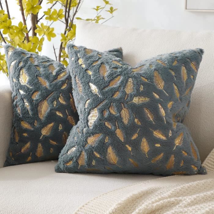 Housse de coussin décorative - Lot de 2 - 45 x 45 cm - Gris foncé - Écologique et doux