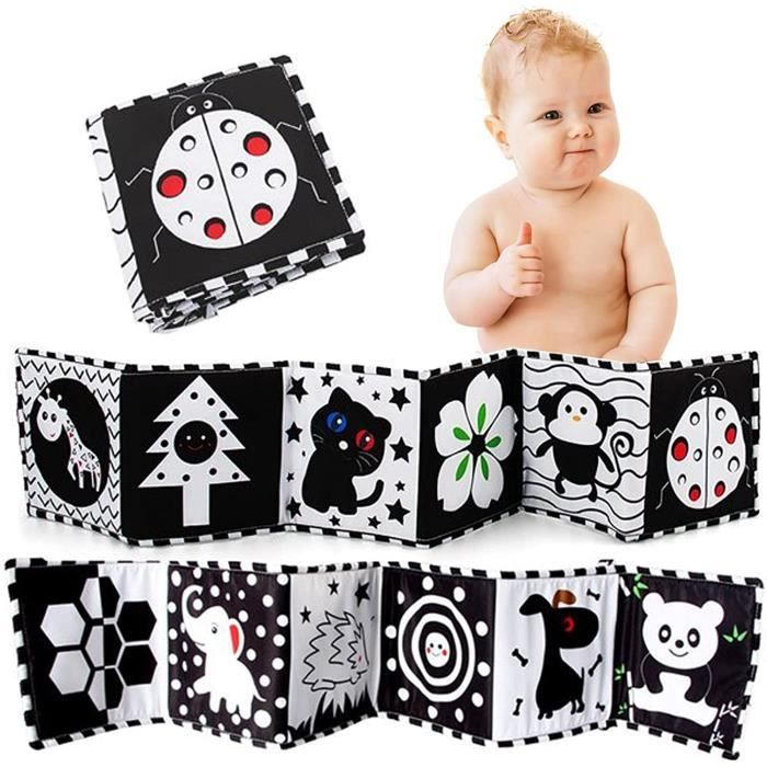 Livre D'éveil Noir Et Blanc En Tissu - Double Face - Bébé 0-12 Mois - Stimulation Visuelle