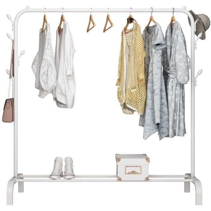 UDEAR Porte-vêtement Autoportant Cintre Multifonctionnel Unipolaire Chambre Vêtements Rack Chambre Blanc 