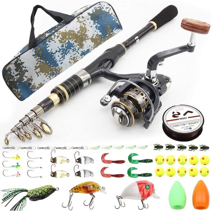 Ensemble canne à pêche télescopique en carbone avec moulinet, 76 cm Ensemble canne à pêche télescopique en carbone avec moulinet, 76 cm