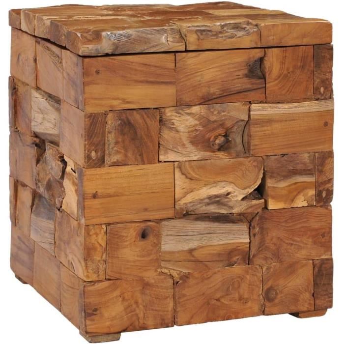 Bois de Teck Massif Tabouret de Rangement Coffre de Rangement Table de Chevet Table de Nuit Salon Salle de Séjour Chambre à Co[429]