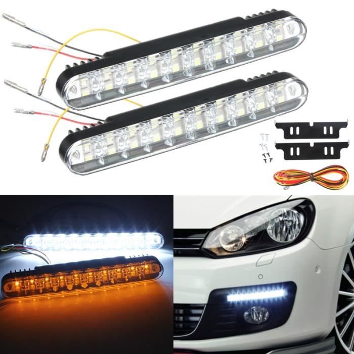 2x 12W 30 LED Clignotant Lampe Jour Voiture Lumière Blanc Jaune