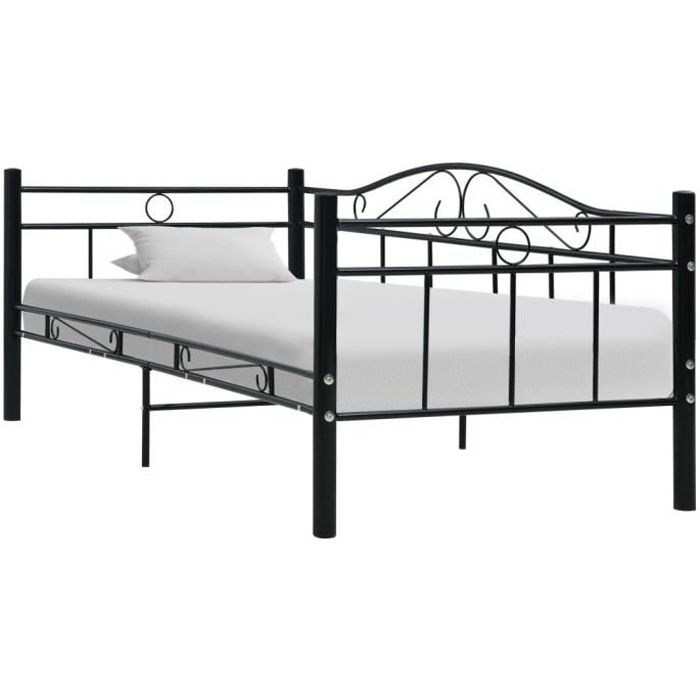 7438EN SOLDE•Lit gigogne 90x200 cmCadre de lit Grand1 Personne-Lit Simple Adulte Enfant Contemporain Noir Métal 90 x 200 cm