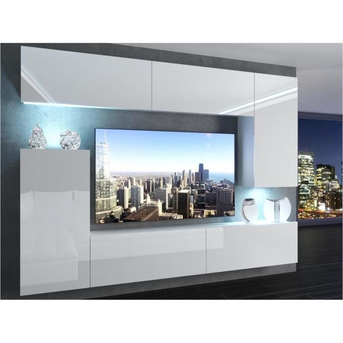 Unité Murale Trendteam Smart Living - Ensemble 4 Éléments, Gris Graphite Et Bois Vieilli, 343 X 189 X 40 Cm, Avec Éclairage LED - Meuble Salon Rangement - 14