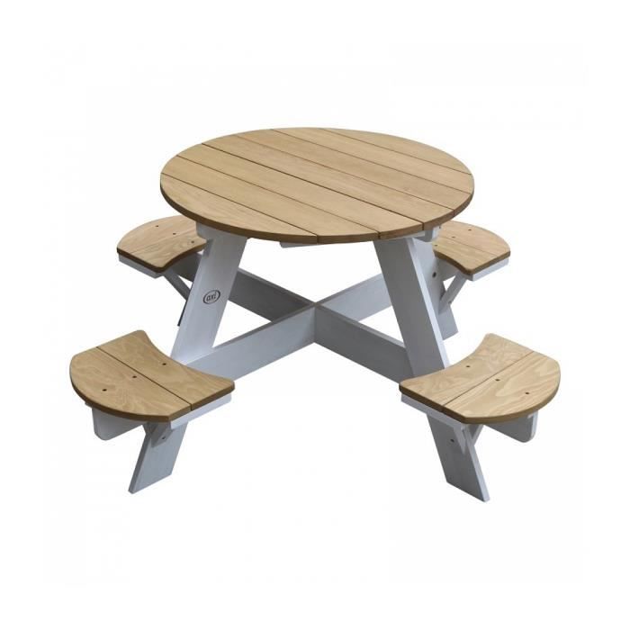 AXI UFO Table de Pique Nique ronde pour enfants en bois | Table ronde enfant pour le jardin en marron et blanc avec 4 sièges