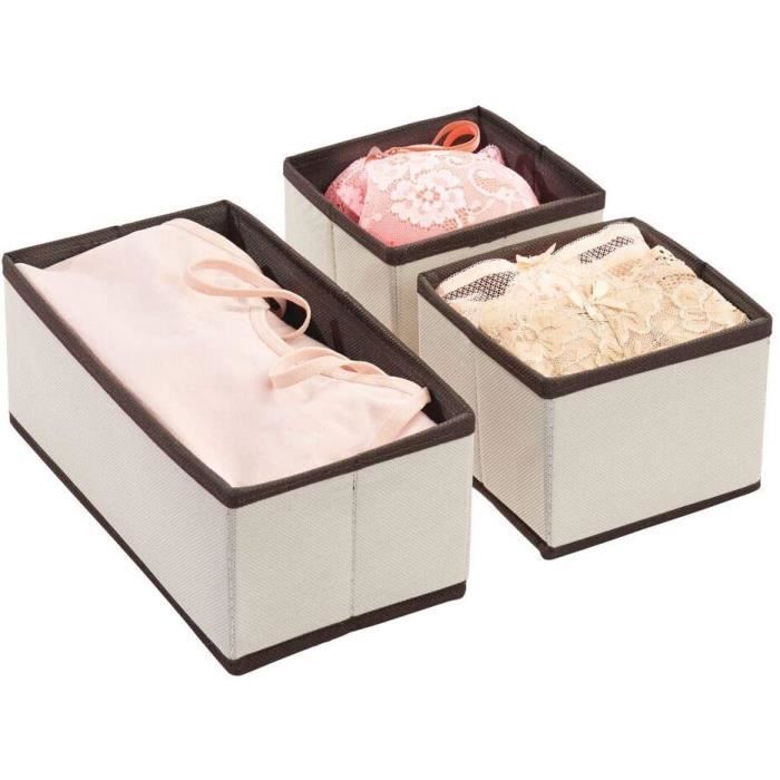 Lot De 3 Boîtes De Rangement MDesign à Pois - Gris Clair Et Blanc - 2 Tailles Différentes En Tissu Synthétique