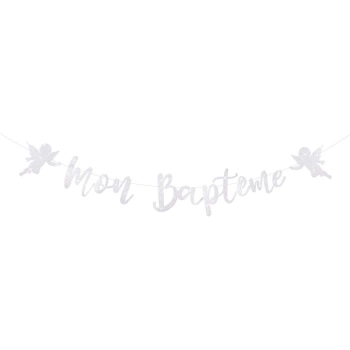 Mon Baptême Bannière Banderole Baby Shower Pailleté Papier Guirlande Bunting Banner DIY Décoration Suspendue Feston Fête pour Anniversaires Naissance Fille Garçon Or 