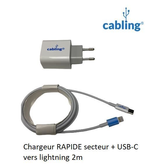 Pack Chargeur Secteur Port USB-C 20W + Cable USB-C vers USB-C