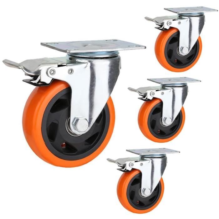 Roulette pivotante à frein caoutchouc noir diamètre 125mm charge 100kg