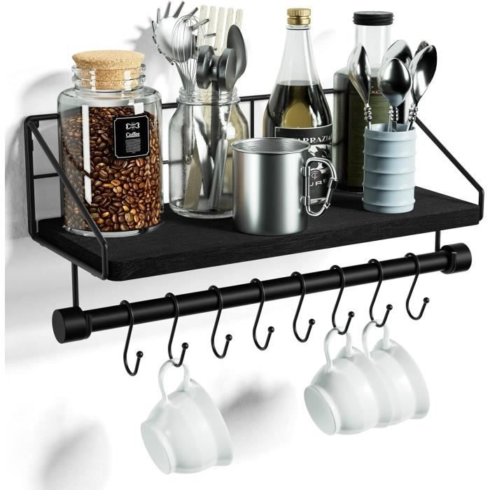 Étagère Murale Cuisine Ou Salle De Bain INOX 304 - Support Rangement Avec Crochets, Charge 20kg Anti-Rouille