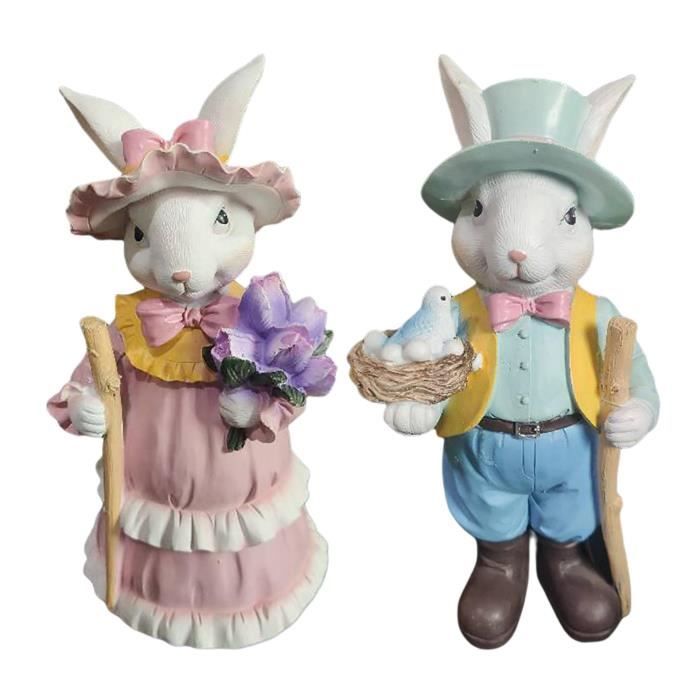 Statue De Lapin En Résine Pour Jardin - Paire De Lapins Rétro - Décoration Extérieure Résistante Aux Intempéries - 26 Cm
