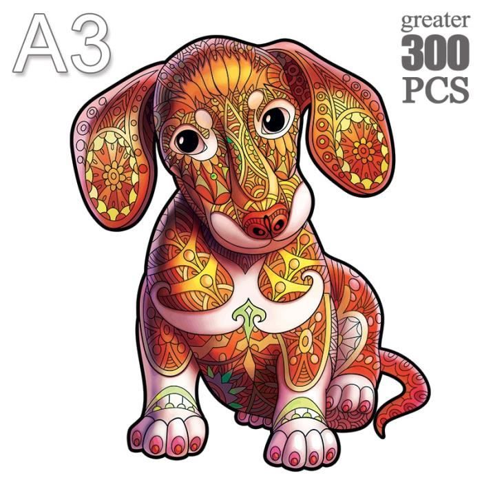 Puzzle En Bois 300 Pièces – Forme Animale 34x34 Cm, Découpe Laser, Boîte Bois – Pour Adultes Et Enfants