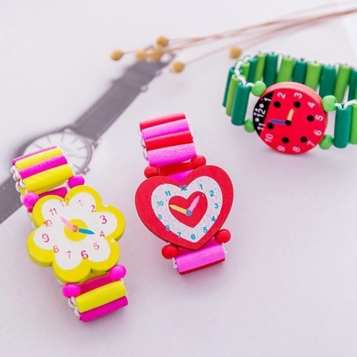 4 Bracelets Enfant Fille – Bois Fleur Cœur Papillon – Lumineux, élastique – Cadeau Anniversaire Noël