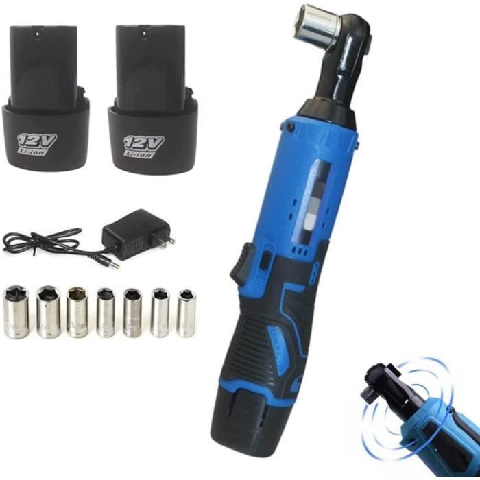 Clé à Cliquet électrique Sans Fil 12V - 40 N.m, 0-300 Tr/min, 2 Batteries 1.5Ah, 7 Douilles, Rouge/noir