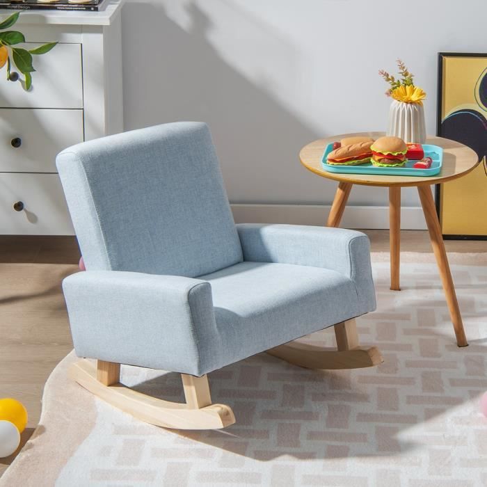 DREAMADE Fauteuil à Bascule pour Enfants avec Base en Bois Massif, Dossier Haut et Siège