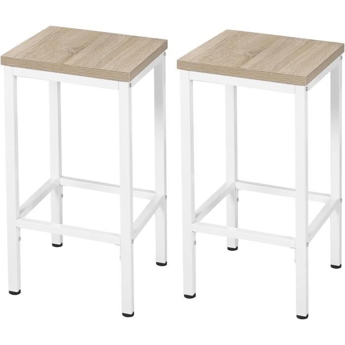 eugad lot de 2 tabouret de bar, chaise de cuisine industriel, avec repose-pieds, en bois aggloméré + métal, chêne clair e0ag0083-2