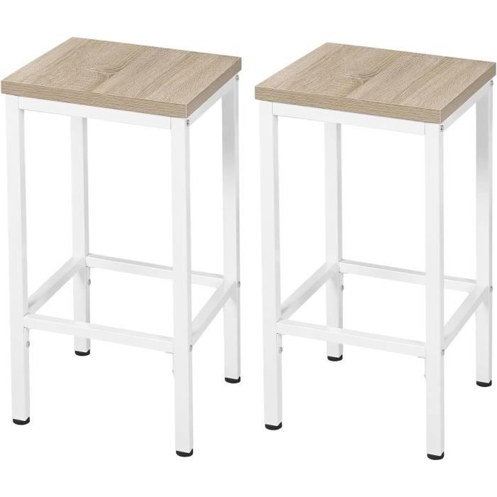 EUGAD Lot de 2 Tabouret de Bar Chaise de Cuisine Industriel avec Repose-Pieds en Bois Aggloméré + Métal Chêne Clair E0AG0083-2