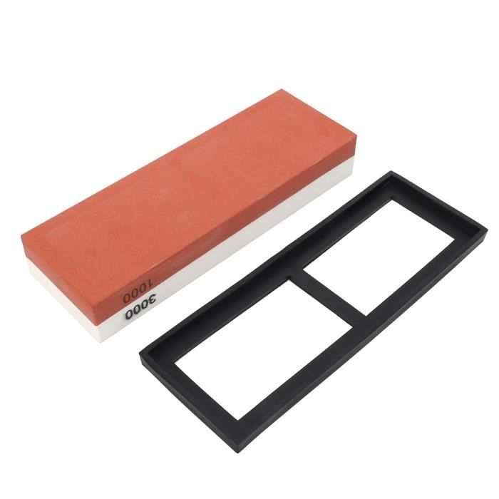 Pierre à Aiguiser Corindon Blanc 400 Grains + Guide D’Angle & Support Bambou – Kit Affûtage Professionnel Couteaux Cuisine, Chasse, Ciseaux