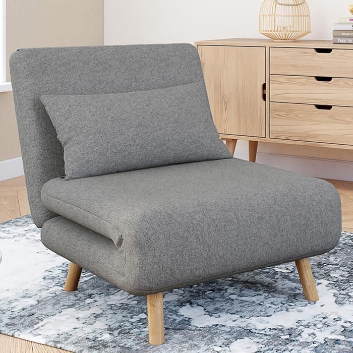 IDMARKET Fauteuil convertible ROMEO lit dappoint 1 place 80x190 cm tissu gris clair