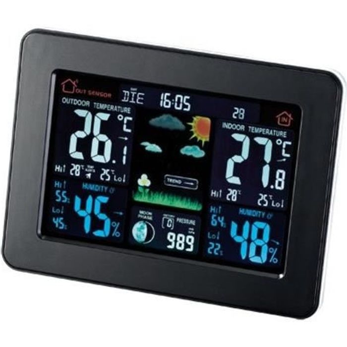 Réveil numérique Écran LCD à Affichage Couleur &agra Hygromètre à Thermomètre Numérique Pour Une Utilisation Intérieure et Extérieure Station Météo Sans Fil avec Capteur 
