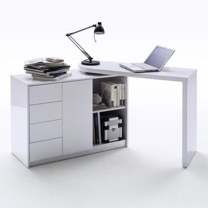 bureau modulable markus laqué blanc brillant blanc bois inside75 - 4 tiroirs - contemporain - design
