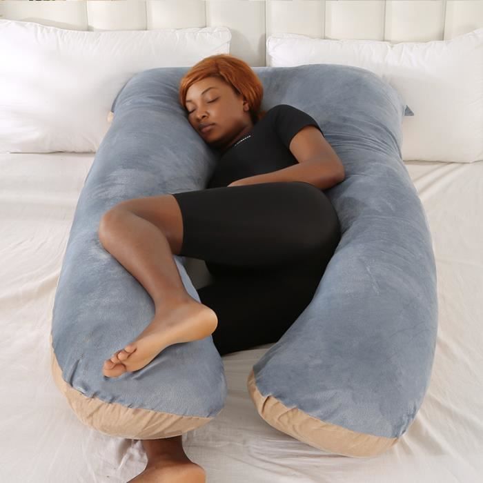 Oreiller Grossesse REOTEL Pour Jumeaux - 6 En 1 - Coton Lavable - Soutien Dos Allaitement - Bleu