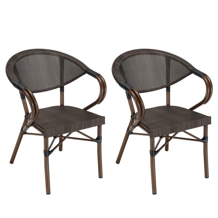 MACABANE VIANNEY - Lot de 2 chaises de jardin bistrot en acier textilène marron MACABANE VIANNEY - Lot de 2 chaises de jardin bistrot en acier textilène marron