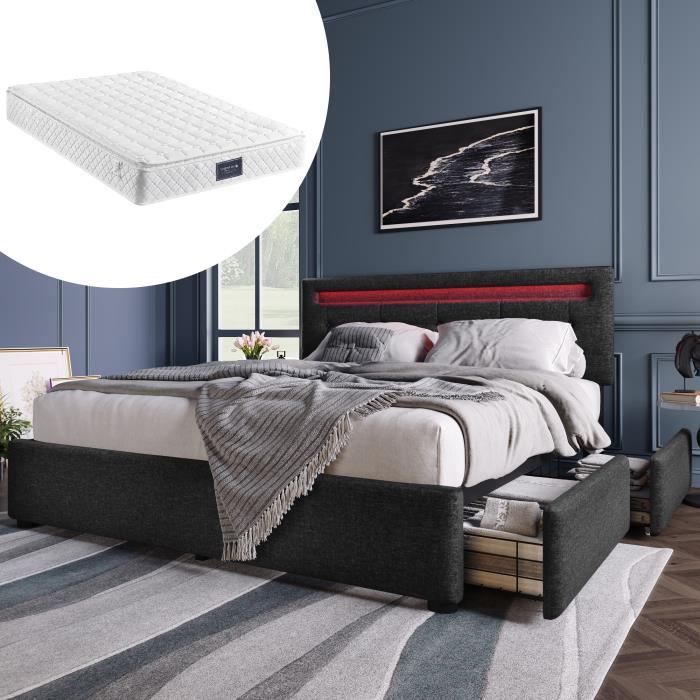 Lit Double Merax 140x200cm Capitonné Velours Vert - Avec Tête De Lit Et Rangement Sous Lit - Sans Matelas