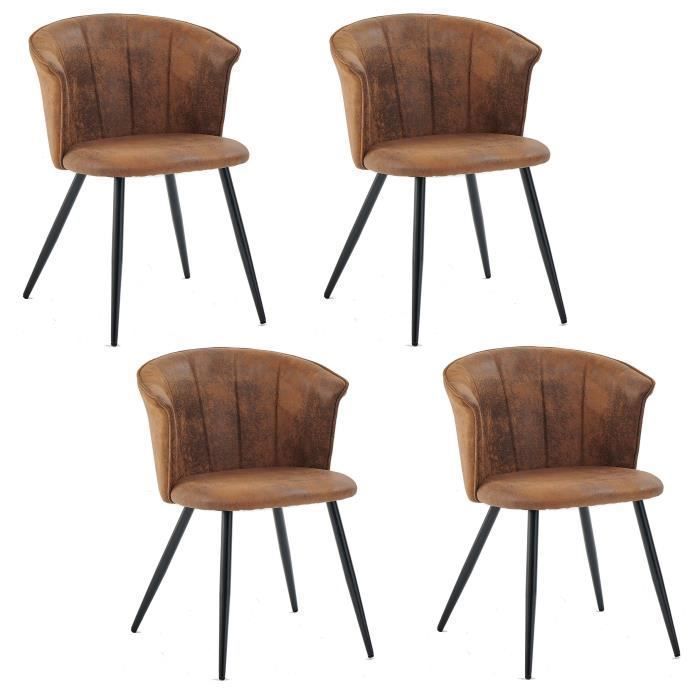 MEUBLES COSY Lot de 4 fauteuils de salle à manger industriels avec accoudoirs en suédine - DONCIC