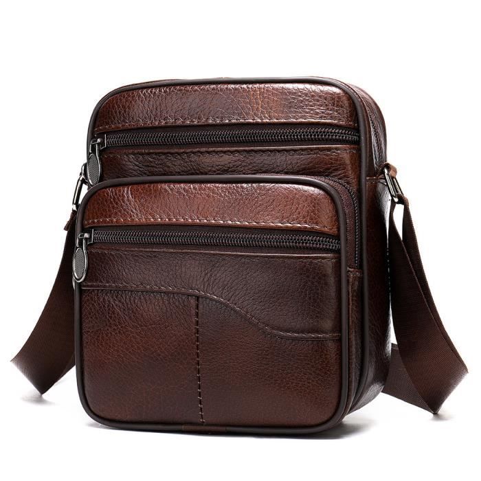 Sacoche Hommes Cuir- MOBIGARLAN - WX331A- Sacoche Bandouliere Vintage - Café- Bandoulière Cartable - Pochette Voyage