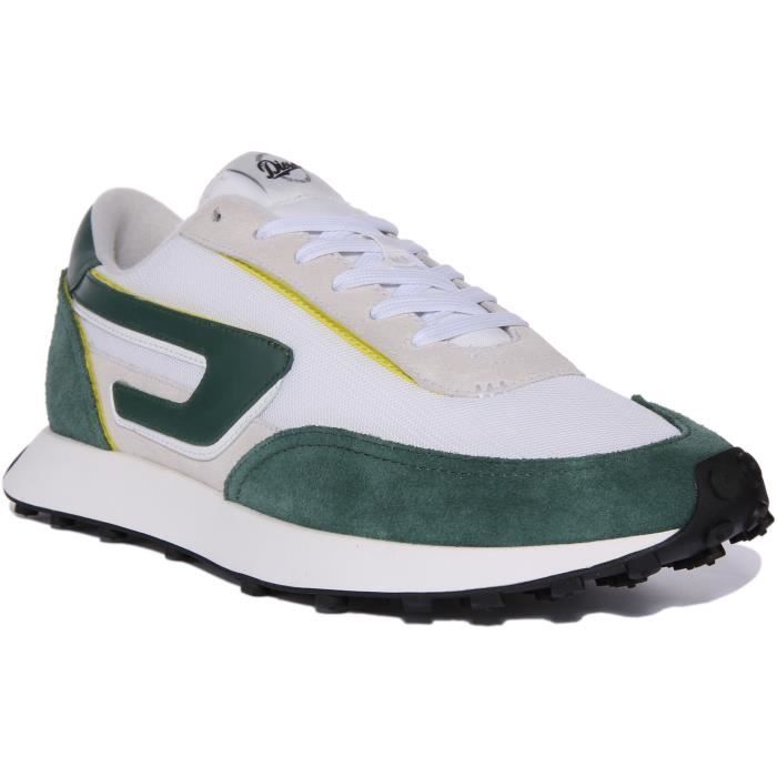 Diesel Diesel S-Racer LC Baskets à lacets en daim et maille pour hommes en blanc vert (Blanc Vert 42)