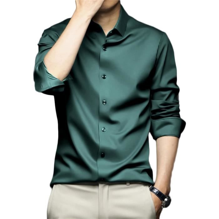 CHEMISE CHEMISETTE Chemise Extensible Infroissable a Manches Longues Boutonnee pour Homme Chemise a Vert fonce