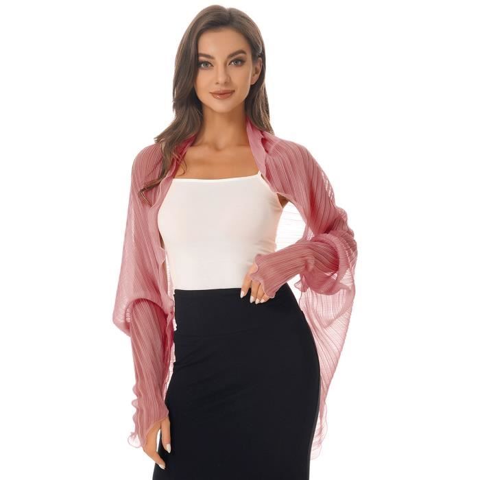 Boléro En Mousseline De Soie Pour Femme, Manches Courtes, Ouvert Sur Le