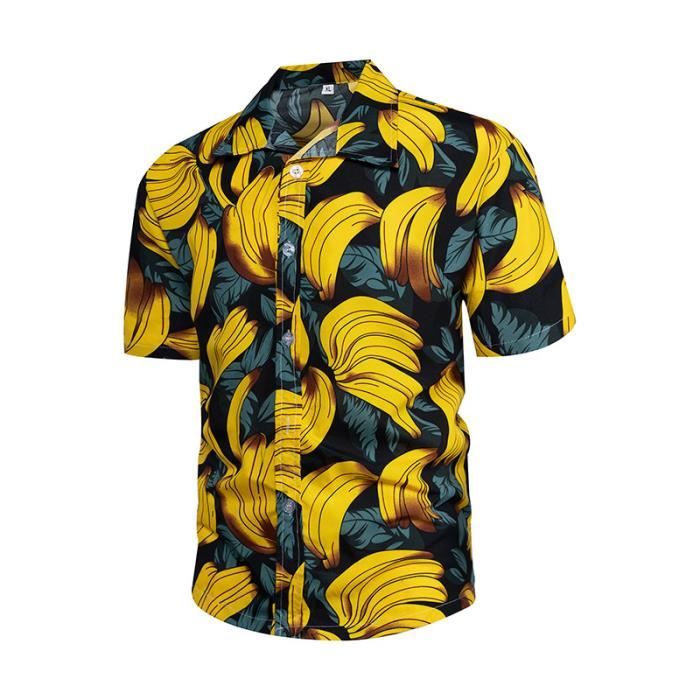 Chemise Homme Caribbean Joe Jaune Ananas – Manches Courtes – Taille M – Très Bon état