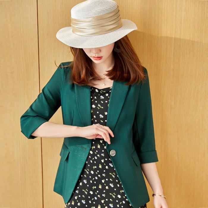 Blazer en lin pour femme - Blazers à manches 3/4 froncées - Costumes de mariage pour femme